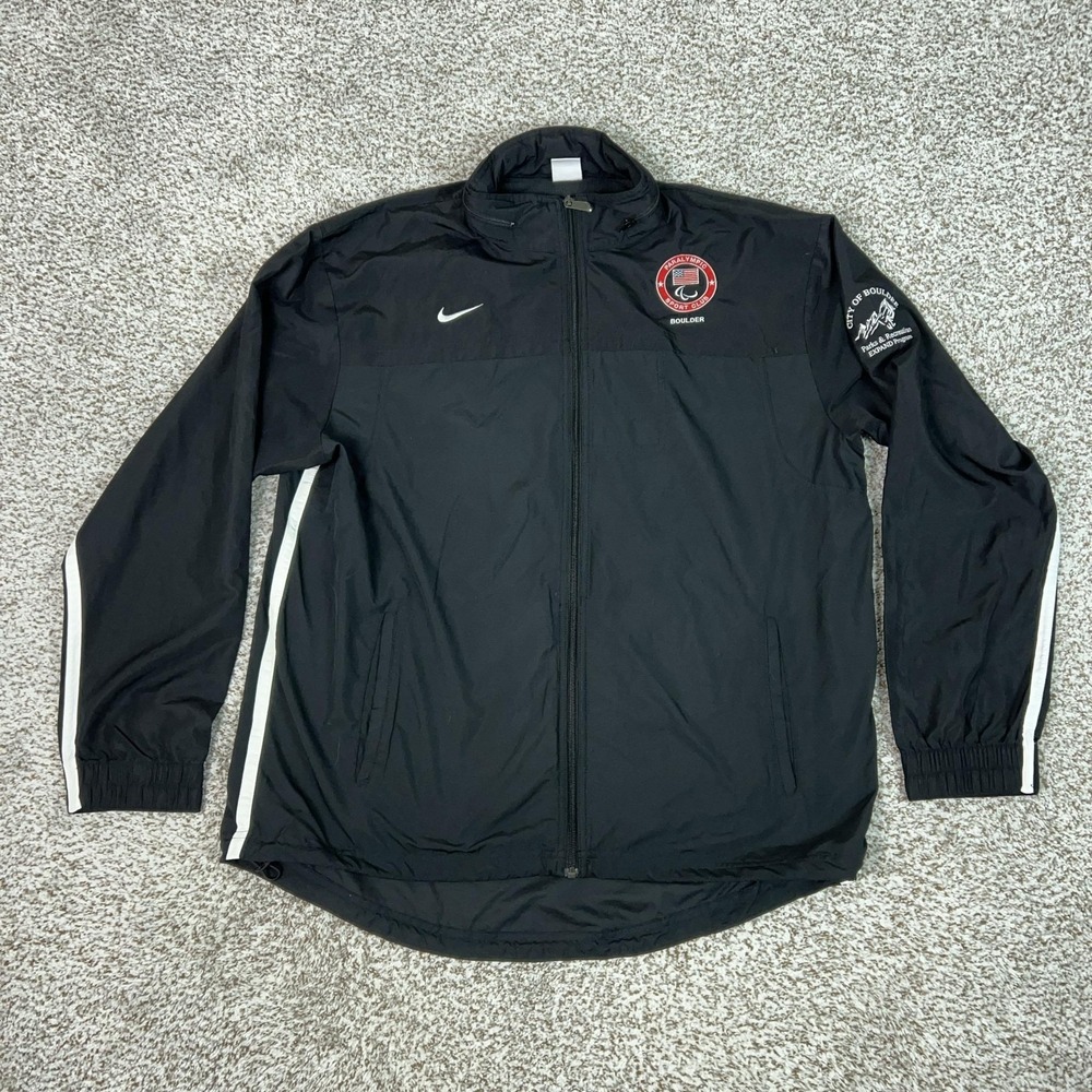 Nike Jacket Mens 2XL Black Hooded Full Zip Windbreaker Paralympic Club Boulder